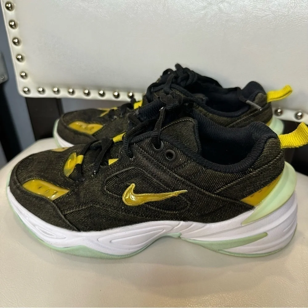 Nike Womens M2K Tekno Black Twill Denim Size 7 BV0970 001 Yellow Mint Colorway